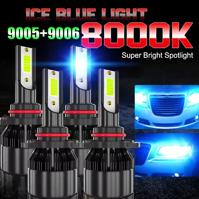 4x Combo 9005+9006 LED Headlight Bulbs 8000K Blue Hi/Lo Beam Conversion Kit • $25.89