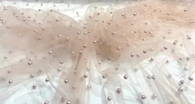 Blush Pearls Tulle Beads 52  Wide Bridal Veil Tulle Fabric • $22.95