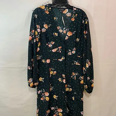 Miss Selfridge Women NWT Black Floral Spot Print V-Neck Maxi Dress In US 12 • $19.99