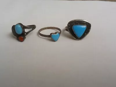 Lot Of 3 Vintage Native American Turquoise Sterling Silver Ring Size 457 • $40