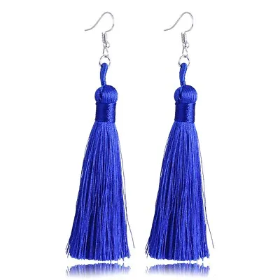 Boho Long Tassel Earrings Silver Big Dangle Long Drop Tassle Trendy Fashion UK • £3.89