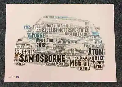 2019 BTCC Excelr8 Motorsport Sam Osborne & Rob Smith MG6 GT Word Art~ A4 Poster • £1.99