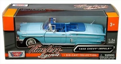 Mini Car 1/24 Motormax 1958 Chevrolet Impala Convertible Light Blue • $204.68