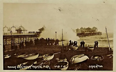 £10.95 • Buy Brighton Postcard 1907 Real Photo People Boats Rough Sea Palace Pier Corder