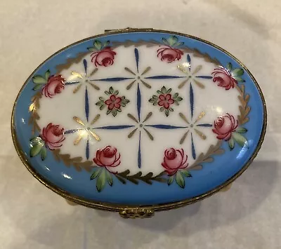 Limoges Inspired Floral Pink Roses Enamel Trinket Box • $19.95