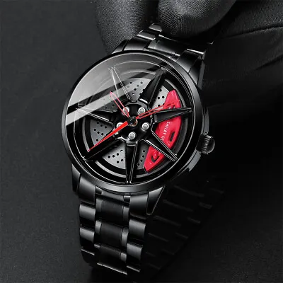 Watch Stainless Steel Men's Wheel Watch Mustang Quartz Waterproof Classic Black • $114.99