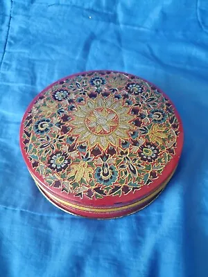 $10 • Buy Vintage 1950's - 5  Round Droste Haarlem Holland Candy Tin - Red W/Sun & Flowers