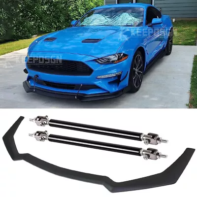 Front Bumper Splitter Spoiler Lip Body Kit+Strut Rod For Ford Mustang 2018-2023 • $59.11