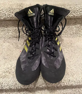 Adidas Box Hog Boxing Boots Black Gray Gold Men's Size 12 Mesh Lace Up Shoes • $50