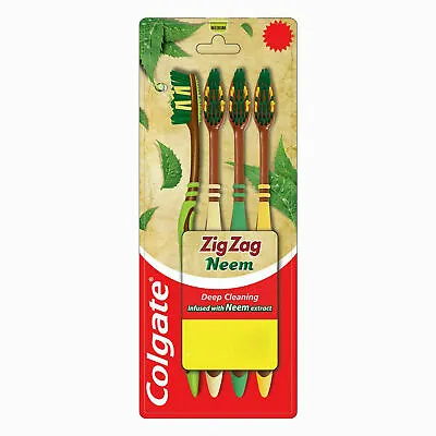 Colgate ZigZag Neem Extract Toothbrush With Deep Cleaning & Soft Bristle 4 Piece • $16.97