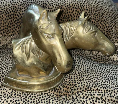 Vintage Brass Horse Head Bust Sculpture Two Heads 7  Tall • $15