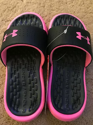 Under Armour Youth Girls Playmaker Fix Sl Slides Sandals Black Pink • $22.99