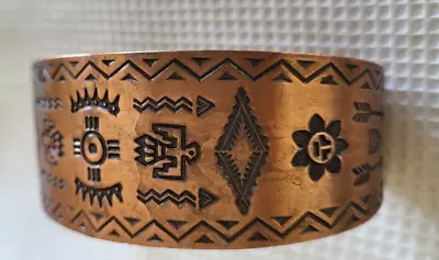 Vintage Solid Copper Cuff Bracelet Native Designs And  Signed • $14.95