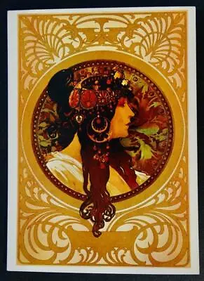 Postcard - La Brunette Alphonse Mucha - Art Noveau - Lund 1976 Sweden • $3.99