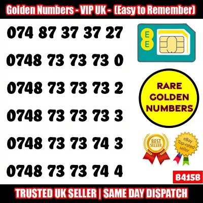 Gold Easy Mobile Number Memorable Platinum Vip Uk Pay As You Go Sim Lot - B415b • £149.95