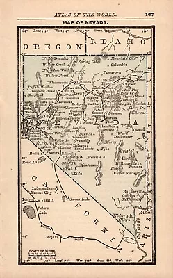 Antique Tiny NEVADA State Map 1888 MINIATURE Vintage Map Of Nevada 1362 • $16.95