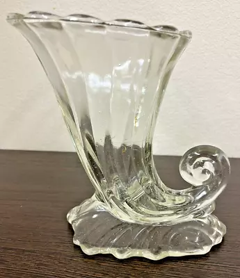 Vintage 1930's Heisey 7  Clear Glass Cornucopia Vase  Warwick Horn Of Plenty  • £22.80