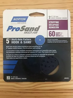 Norton ProSand 5” 60 Grit Sanding Discs Hook & Loop Multi-Air Cyclonic - 2 Pack • $6.95