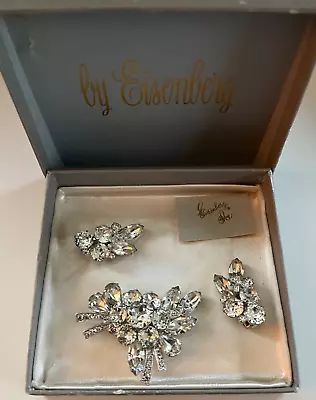 Vintage Eisenberg Ice Brooch And Earrings Signed W/tag • $41