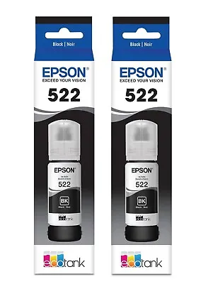 Epson 522 EcoTank Genuine Ink Ultra-high Capacity Black Bottle Twin Size 65mlx2 • $26.99