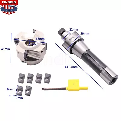 2.5  4-Flute 400R-63-22-4T Face Mill Cutter+R8 FMB22 Arbor+10* APMT1604 Inserts • $44.99