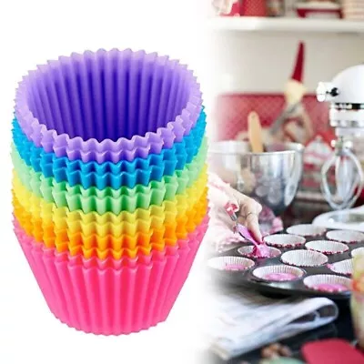 12pcs Silicone Cup Cake Muffin Chocolate Cupcake Cases Cookie Mould • £3.59