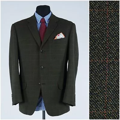 Vintage Sport Coat 40S US Size PRESTIGE Green Wool Blazer Windowpane Jacket • $59.99