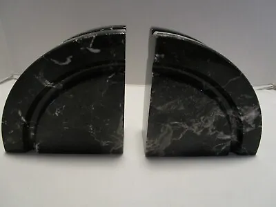 MCM Set-2 Black Marble Bookends Handcrafted Italy 1970's 6 X6  Retro Heavy • $158