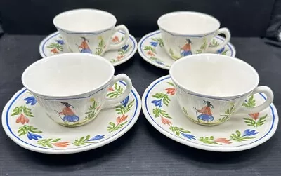 4 Sets Vintage Longchamp Brittany Tea Cups & Saucers France Hand Painted • $49.99