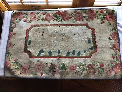 Wonderful Antique American Hooked Rug With Dog W/Lots Of Repair Possibly Frost • $125