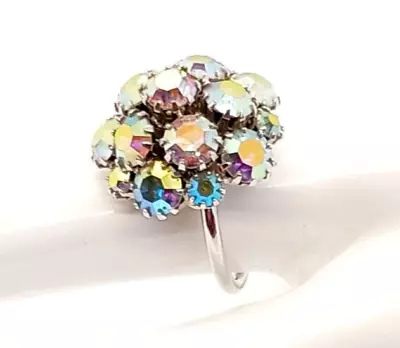 Vintage SARAH COVENTRY Prong-set Aurora Borealis Stone Dome Ring • $19.95