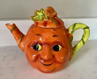 6 X 9” Halloween Jack O Lantern Pumpkin Ceramic Tea Pot W Lid Collectible Teapot • $29.99