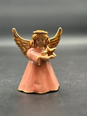 Monet Pink Enameled Angel Trinket Box Hope Figurine • $19.95