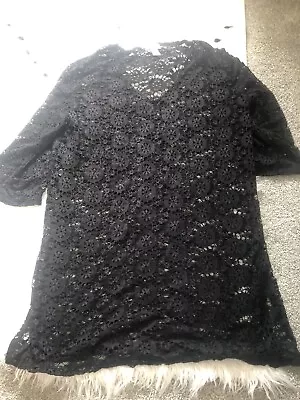 J Valdi Women's Size X-Large Black Lace Tunic Cover Up Dress Beach Stretchy B6 • $12.38