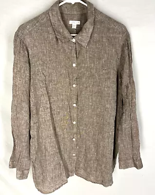 J. Jill Love Linen Brown Long Sleeve Essential Shirt 2X Minimalist Coastal Boho • $35.65