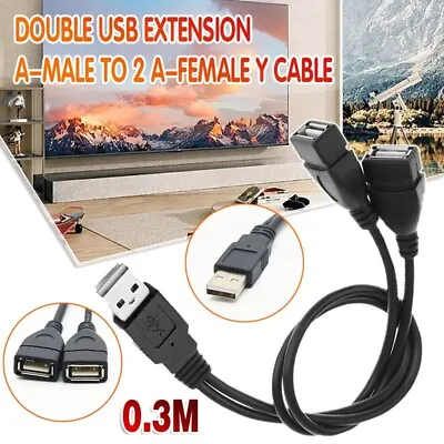$4.59 • Buy Double USB Extension A-Male To 2 A-Female Y Cable Cord Power Adapter Splitter
