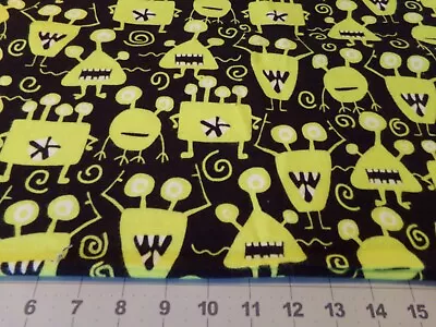 33  X 40  Vintage Cotton Flannel Yellow Robot/ On Black Background  #5537 • $5.49