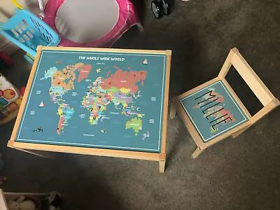 £24.99 • Buy Personalised Children's STICKER SET Ikea LATT Wooden Table And 1 Chair World Map