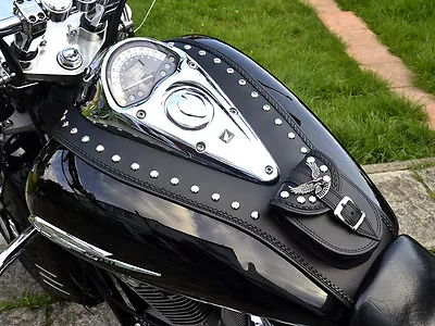 (BS) Honda Shadow VTX 1300 Leather Tank Panel Cover Pad Strap Chap Bra Bib • $118.12