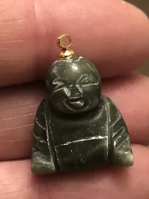 Vintage Nephrite Jade Carved Buddha Pendant W/ Gold-Tone 0 For Necklace Bracelet • $4.99