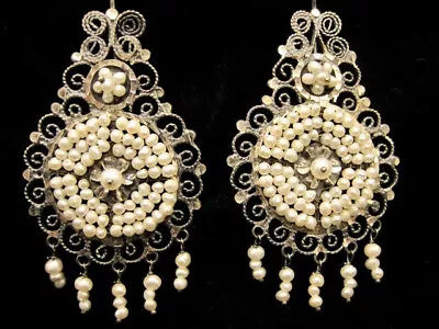 Spectacular Federico Jimenez Pearl Earrings Sterling Filigree Oaxaca Mexico • $364.57