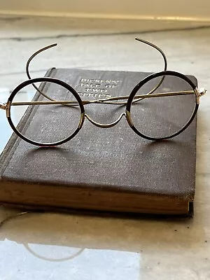 Vintage Antique Round Gold & Brown Wire Rimmed Eyeglasses Spectacles B.s.o Nice! • $19.99