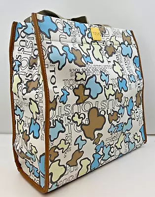 TOUS KAOS Shoulder TOTE Large SHOPPING Bag BEAR Monogram VEGAN LEATHER & Canvas • $59.95