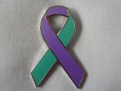 *NEW* Anal Cancer Enamel Purple & Teal Ribbon Badge / Brooch. • £2.99