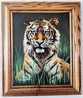 Vintage Tiger Oil Painting Wood Signed Mid Century Modern Artwork • $75