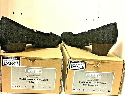 New Freed RAD & ISTD Approved 1  & 1.5  Black Canvas Character Shoes In Boxes • £16