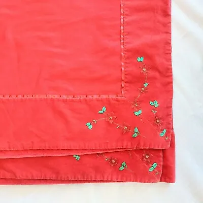 Vintage Christmas Red Square Tablecloth Poinsetta Ribbon Applique 68x68  • $26