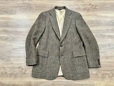 Vintage Harris Tweed 40R 3 Roll 2 Patch Oatmeal Tan Flecked Sport Coat Jacket • $59.49