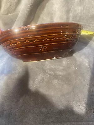 Vintage Marcrest Stoneware Daisy Dot Brown Divided Serving Dish Bowl Oven-Proof • $20