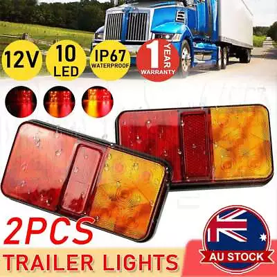 2x 10 LED Waterproof 12V Rear Stop Brake Turn Tail Lights Caravan Truck Trailer • $10.95